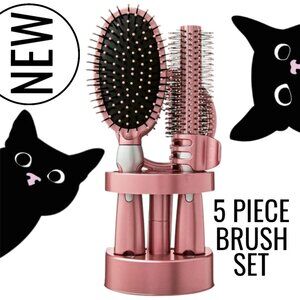NEW 5-Piece Hairbrush Brush Set Hand Mirror Beauty Brushes Pink Easter Basket St
